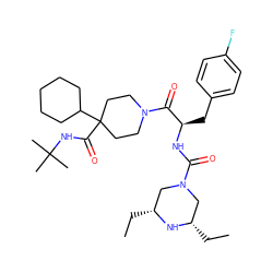 CC[C@H]1CN(C(=O)N[C@H](Cc2ccc(F)cc2)C(=O)N2CCC(C(=O)NC(C)(C)C)(C3CCCCC3)CC2)C[C@@H](CC)N1 ZINC000071317753