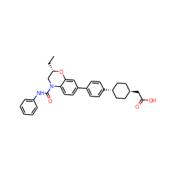 CC[C@H]1CN(C(=O)Nc2ccccc2)c2ccc(-c3ccc([C@H]4CC[C@H](CC(=O)O)CC4)cc3)cc2O1 ZINC000261085315