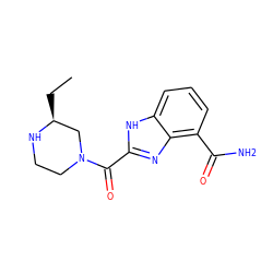 CC[C@H]1CN(C(=O)c2nc3c(C(N)=O)cccc3[nH]2)CCN1 ZINC001772630557