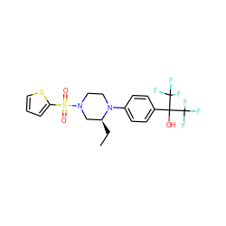 CC[C@H]1CN(S(=O)(=O)c2cccs2)CCN1c1ccc(C(O)(C(F)(F)F)C(F)(F)F)cc1 ZINC000103238931