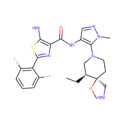 CC[C@H]1CN(c2c(NC(=O)c3nc(-c4c(F)cccc4F)sc3N)cnn2C)CC[C@@]1(CN)OC ZINC000169699538