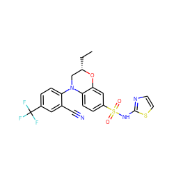 CC[C@H]1CN(c2ccc(C(F)(F)F)cc2C#N)c2ccc(S(=O)(=O)Nc3nccs3)cc2O1 ZINC000220214883