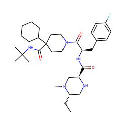 CC[C@H]1CN[C@H](C(=O)N[C@H](Cc2ccc(F)cc2)C(=O)N2CCC(C(=O)NC(C)(C)C)(C3CCCCC3)CC2)CN1C ZINC000028478132