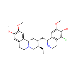 CC[C@H]1CN2CCc3cc(OC)c(OC)cc3[C@@H]2C[C@@H]1C[C@H]1NCCc2c1cc(OC)c(O)c2Cl ZINC000045196113