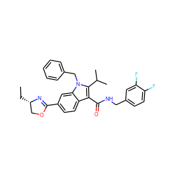 CC[C@H]1COC(c2ccc3c(C(=O)NCc4ccc(F)c(F)c4)c(C(C)C)n(Cc4ccccc4)c3c2)=N1 ZINC000096172110