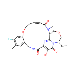 CC[C@H]1COC[C@@H]2c3nc(c(O)c(=O)n31)C(=O)NCc1cc(C)c(F)cc1OCC/C=C/C(=O)N2C ZINC000103246152