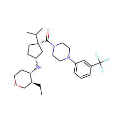 CC[C@H]1COCC[C@@H]1N[C@@H]1CC[C@@](C(=O)N2CCN(c3cccc(C(F)(F)F)c3)CC2)(C(C)C)C1 ZINC000066073888