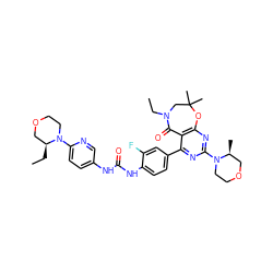 CC[C@H]1COCCN1c1ccc(NC(=O)Nc2ccc(-c3nc(N4CCOC[C@@H]4C)nc4c3C(=O)N(CC)CC(C)(C)O4)cc2F)cn1 ZINC000205330641