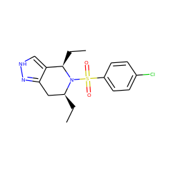 CC[C@H]1Cc2n[nH]cc2[C@@H](CC)N1S(=O)(=O)c1ccc(Cl)cc1 ZINC000049067832