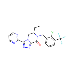 CC[C@H]1Cn2c(nnc2-c2ncccn2)C(=O)N1Cc1cccc(C(F)(F)F)c1Cl ZINC000219114607