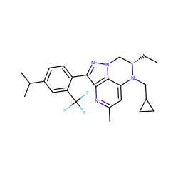 CC[C@H]1Cn2nc(-c3ccc(C(C)C)cc3C(F)(F)F)c3nc(C)cc(c32)N1CC1CC1 ZINC000013672755