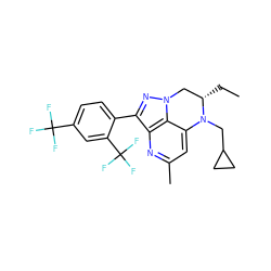 CC[C@H]1Cn2nc(-c3ccc(C(F)(F)F)cc3C(F)(F)F)c3nc(C)cc(c32)N1CC1CC1 ZINC000013672751