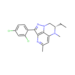 CC[C@H]1Cn2nc(-c3ccc(Cl)cc3Cl)c3nc(C)cc(c32)N1C ZINC000013672701