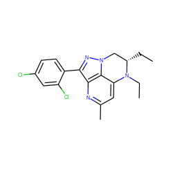 CC[C@H]1Cn2nc(-c3ccc(Cl)cc3Cl)c3nc(C)cc(c32)N1CC ZINC000013672703