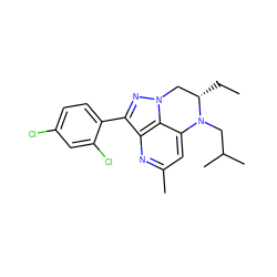 CC[C@H]1Cn2nc(-c3ccc(Cl)cc3Cl)c3nc(C)cc(c32)N1CC(C)C ZINC000013672711