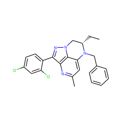 CC[C@H]1Cn2nc(-c3ccc(Cl)cc3Cl)c3nc(C)cc(c32)N1Cc1ccccc1 ZINC000013672714