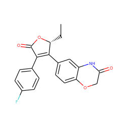 CC[C@H]1OC(=O)C(c2ccc(F)cc2)=C1c1ccc2c(c1)NC(=O)CO2 ZINC000096283373