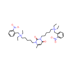 CC[N+](CC)(CCCCCn1c(C)cc(=O)n(CCCCC[N+](CC)(CC)Cc2ccccc2[N+](=O)[O-])c1=O)Cc1ccccc1[N+](=O)[O-] ZINC000150383719