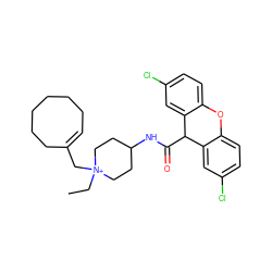 CC[N+]1(CC2=CCCCCCC2)CCC(NC(=O)C2c3cc(Cl)ccc3Oc3ccc(Cl)cc32)CC1 ZINC000013862637