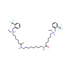 CC[N@@+](C)(CCCCCC(=O)N(C)CCCCCCCCN(C)C(=O)CCCCC[N@@+](C)(CC)Cc1ccccc1C(F)(F)F)Cc1ccccc1C(F)(F)F ZINC000253637661