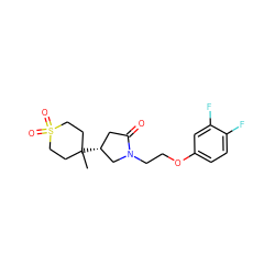 CC1([C@@H]2CC(=O)N(CCOc3ccc(F)c(F)c3)C2)CCS(=O)(=O)CC1 ZINC001772576263