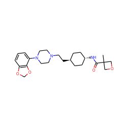 CC1(C(=O)N[C@H]2CC[C@H](CCN3CCN(c4cccc5c4OCO5)CC3)CC2)COC1 ZINC000261163282