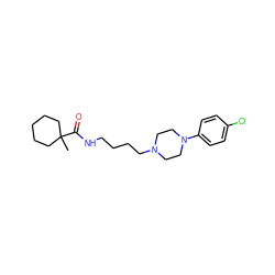 CC1(C(=O)NCCCCN2CCN(c3ccc(Cl)cc3)CC2)CCCCC1 ZINC000028229754