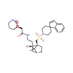 CC1(C)[C@@H]2CC[C@@]1(CS(=O)(=O)N1CCC3(C=Cc4ccccc43)CC1)[C@@](O)(CCNC(=O)C[C@@H]1CN3CCC1CC3)C2 ZINC000027326149