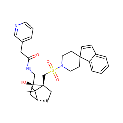 CC1(C)[C@@H]2CC[C@@]1(CS(=O)(=O)N1CCC3(C=Cc4ccccc43)CC1)[C@@](O)(CNC(=O)Cc1cccnc1)C2 ZINC000027328964