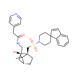 CC1(C)[C@@H]2CC[C@@]1(CS(=O)(=O)N1CCC3(C=Cc4ccccc43)CC1)[C@@](O)(CNC(=O)Cc1ccncc1)C2 ZINC000027328959