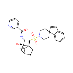 CC1(C)[C@@H]2CC[C@@]1(CS(=O)(=O)N1CCC3(C=Cc4ccccc43)CC1)[C@@](O)(CNC(=O)c1cccnc1)C2 ZINC000027318312