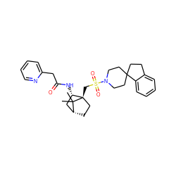 CC1(C)[C@@H]2CC[C@@]1(CS(=O)(=O)N1CCC3(CCc4ccccc43)CC1)[C@@H](NC(=O)Cc1ccccn1)C2 ZINC000027328647