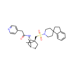 CC1(C)[C@@H]2CC[C@@]1(CS(=O)(=O)N1CCC3(CCc4ccccc43)CC1)[C@@H](NC(=O)Cc1ccncc1)C2 ZINC000027328312