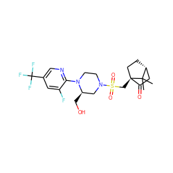 CC1(C)[C@@H]2CC[C@@]1(CS(=O)(=O)N1CCN(c3ncc(C(F)(F)F)cc3F)[C@H](CO)C1)C(=O)C2 ZINC000040934562