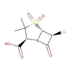 CC1(C)[C@H](C(=O)O)N2C(=O)[C@H](S)[C@H]2S1(=O)=O ZINC000028756593