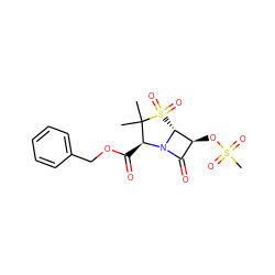 CC1(C)[C@H](C(=O)OCc2ccccc2)N2C(=O)[C@H](OS(C)(=O)=O)[C@H]2S1(=O)=O ZINC000026174132