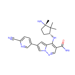 CC1(C)[C@H](Nc2c(C(N)=O)cnn3cc(-c4ccc(C#N)nc4)cc23)CC[C@]1(C)N ZINC001772635816