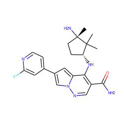 CC1(C)[C@H](Nc2c(C(N)=O)cnn3cc(-c4ccnc(F)c4)cc23)CC[C@]1(C)N ZINC001772633991