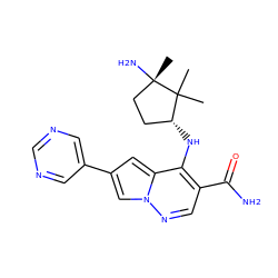 CC1(C)[C@H](Nc2c(C(N)=O)cnn3cc(-c4cncnc4)cc23)CC[C@]1(C)N ZINC001772624989