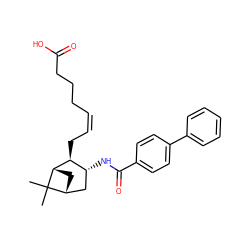 CC1(C)[C@H]2C[C@@H]1C[C@@H](NC(=O)c1ccc(-c3ccccc3)cc1)[C@@H]2C/C=C\CCCC(=O)O ZINC000013521399