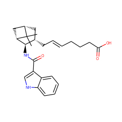 CC1(C)[C@H]2C[C@H](C/C=C/CCCC(=O)O)[C@@H](NC(=O)c3c[nH]c4ccccc34)[C@@H]1C2 ZINC000026501720