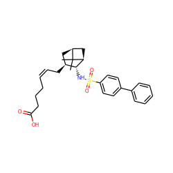 CC1(C)[C@H]2C[C@H](C/C=C\CCCC(=O)O)[C@@H](NS(=O)(=O)c3ccc(-c4ccccc4)cc3)[C@@H]1C2 ZINC000013521351