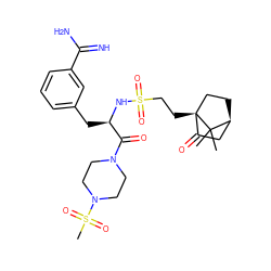 CC1(C)[C@H]2CC[C@@]1(CCS(=O)(=O)N[C@H](Cc1cccc(C(=N)N)c1)C(=O)N1CCN(S(C)(=O)=O)CC1)C(=O)C2 ZINC000139912449