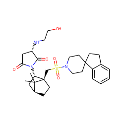 CC1(C)[C@H]2CC[C@@]1(CS(=O)(=O)N1CCC3(CCc4ccccc43)CC1)[C@@H](N1C(=O)C[C@H](NCCO)C1=O)C2 ZINC000100014267