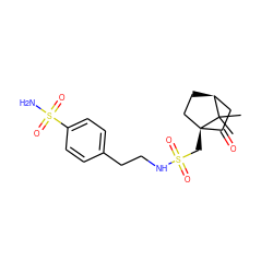 CC1(C)[C@H]2CC[C@@]1(CS(=O)(=O)NCCc1ccc(S(N)(=O)=O)cc1)C(=O)C2 ZINC000101400714