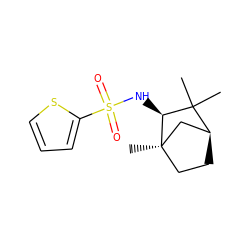 CC1(C)[C@H]2CC[C@](C)(C2)[C@H]1NS(=O)(=O)c1cccs1 ZINC000013808801