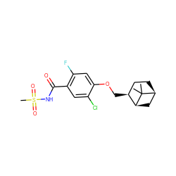 CC1(C)[C@H]2CC[C@H](COc3cc(F)c(C(=O)NS(C)(=O)=O)cc3Cl)[C@@H]1C2 ZINC000216198030