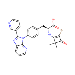 CC1(C)C(=O)C(Br)=C1N[C@@H](Cc1ccc(-n2c(-c3cccnc3)nc3cccnc32)cc1)C(=O)O ZINC000100077634