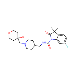 CC1(C)C(=O)N(C(=O)NCC2CCN(CC3(O)CCOCC3)CC2)c2cc(F)ccc21 ZINC000095574576