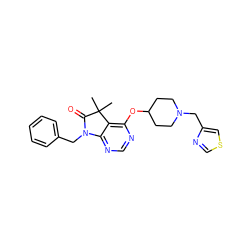 CC1(C)C(=O)N(Cc2ccccc2)c2ncnc(OC3CCN(Cc4cscn4)CC3)c21 ZINC000084602210